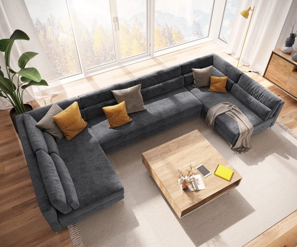 Pohovka v tvare U Elio XL 400x185 cm mikrovlákno grafit - Image 4