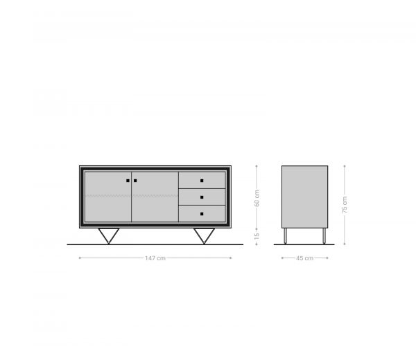 Komoda Stonegrace 150 cm Akácia hnedá 3D 2 dvierka 3 zásuvky Dno v tvare V čierne - Image 5