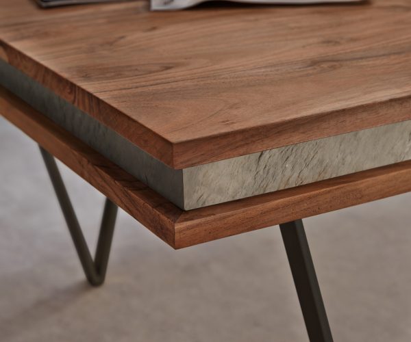 Konferenčný stolík Stonegrace 117x60 cm Akácia hnedá bridlica Podstava v tvare V čierna - Image 2