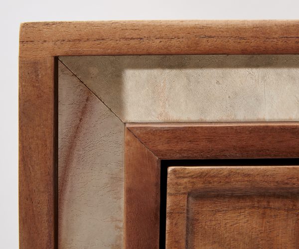 TV stolík Stonegrace 200 cm Akácia hnedá 3D 4 dvierka Podstavec v tvare V čierny - Image 5