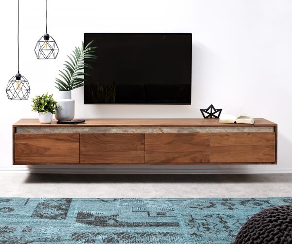 TV stolík Stonegrace 200 cm Akácia hnedá bridlica 4 zásuvky na zavesenie - Image 2