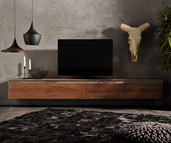 TV stolík Stonegrace 240 cm Akácia hnedá bridlica 4 dvierka výklopné - Image 2