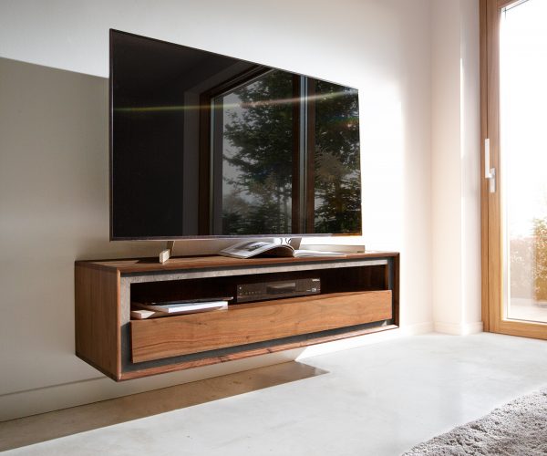Lowboard Stonegrace 115x30 cm akátová hnědá kamenina 1 zásuvka 1 přihrádka plovoucí