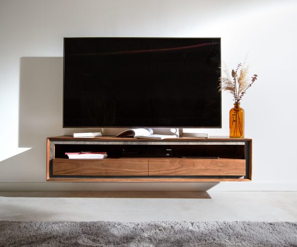 TV stolík Stonegrace 145 cm akáciová hnedá kamenina 2 zásuvky 1 priehradka na zavesenie - Image 2
