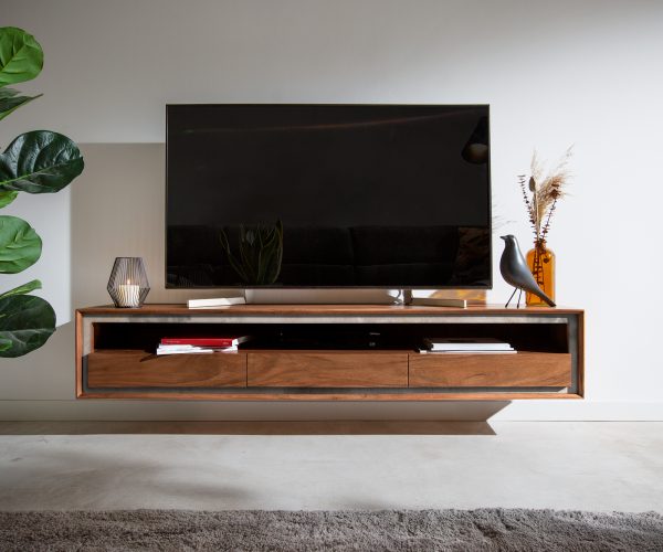 TV stolík Stonegrace 175 cm Akácia hnedá kamenná dyha 3 zásuvky 1 priehradka na zavesenie - Image 2