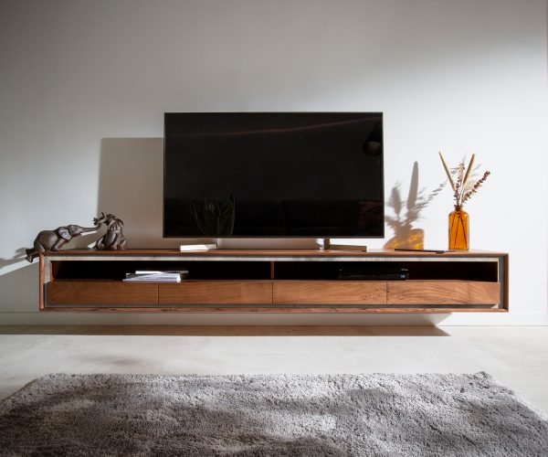 TV stolík Stonegrace 240 cm akáciová hnedá kamenina 4 zásuvky 1 priehradka na zavesenie - Image 2