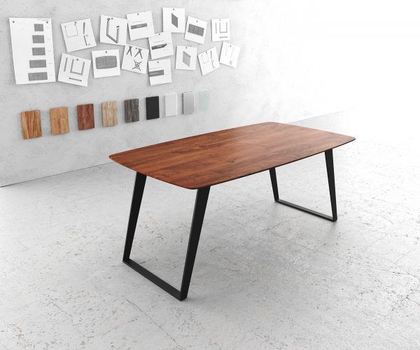 Jedálenský stôl Edge Rounded 180x90 Acacia Brown Metal Slanted Base Swiss Edge