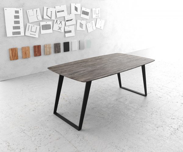 Zaoblený jedálenský stôl Edge 180x90 Acacia Platinum Kovová šikmá podstava Swiss Edge