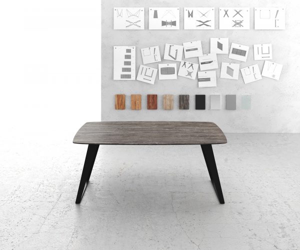 Zaoblený jedálenský stôl Edge 180x90 Acacia Platinum Kovová šikmá podstava Swiss Edge - Image 2