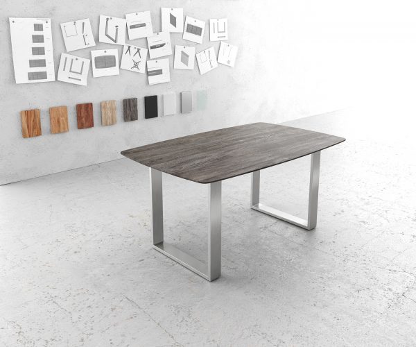 Jedálenský stôl Hrana zaoblená 160x90 Akácia platina nerezová oceľ úzka švajčiarska hrana
