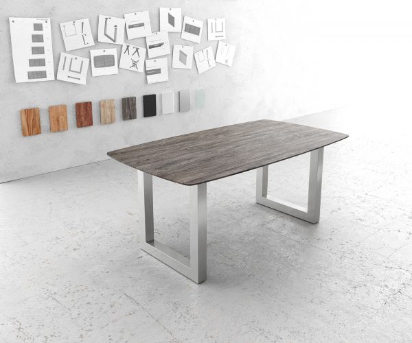 Jedálenský stôl Edge zaoblený 180x90 Akácia platina nerezová oceľ široká základňa Swiss edge