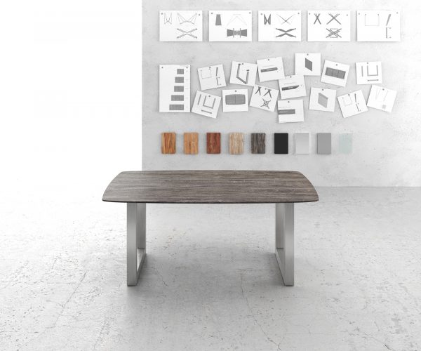 Jedálenský stôl Edge zaoblený 180x90 Akácia platina nerezová oceľ široká základňa Swiss edge - Image 2