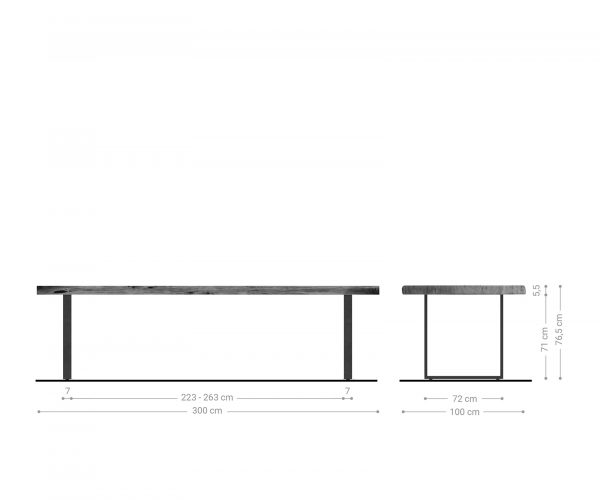 Jedálenský stôl Edge 300x100 v tvare nohy X-L Tenká akácia Platinum Black - Image 6