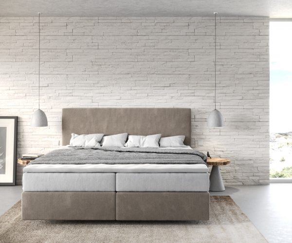 Boxspringová posteľ Dream-Well 180x200 cm béžová z mikrovlákna s taštičkovým pružinovým matracom a visco topperom - Image 2