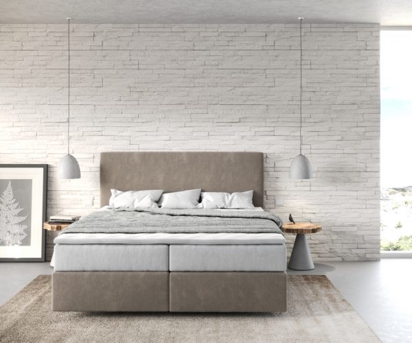 Boxspringová posteľ Dream-Well 160x200 cm béžová z mikrovlákna s taštičkovým pružinovým matracom a visco topperom - Image 2