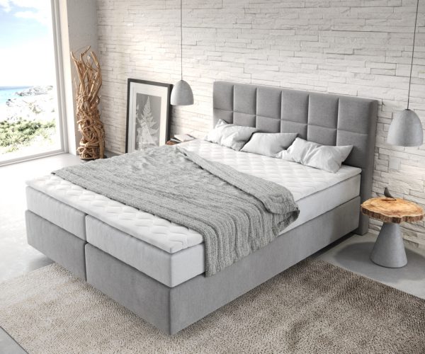 Boxspringová posteľ Dream-Fine 160x200 cm z mikrovlákna sivá s taštičkovým pružinovým matracom a visco topperom - Image 4