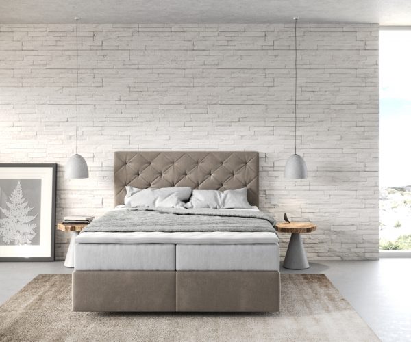 Boxspringová posteľ Dream-Great 140x200 cm béžová z mikrovlákna s taštičkovým pružinovým matracom a visco topperom - Image 2