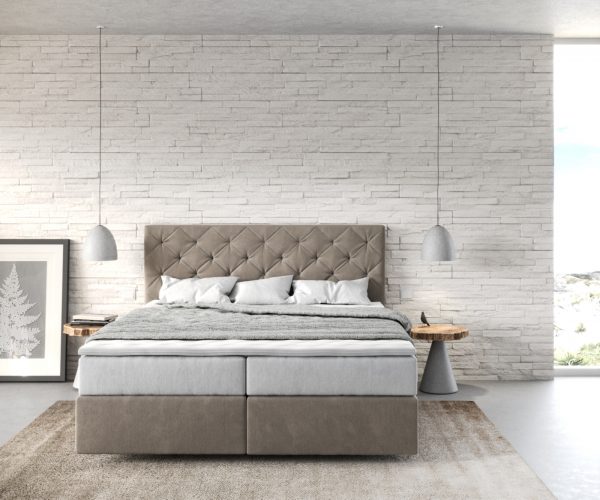 Boxspringová posteľ Dream-Great 160x200 cm béžová z mikrovlákna s taštičkovým pružinovým matracom a visco topperom - Image 2