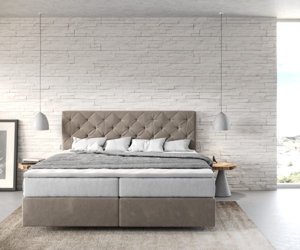 Boxspringová posteľ Dream-Great 180x200 cm béžová z mikrovlákna s taštičkovým pružinovým matracom a visco topperom - Image 2