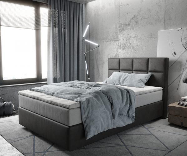 Boxspringová posteľ Dream-Fine 120x200 cm z mikrovlákna antracit vintage s taštičkovým pružinovým matracom a visco topperom