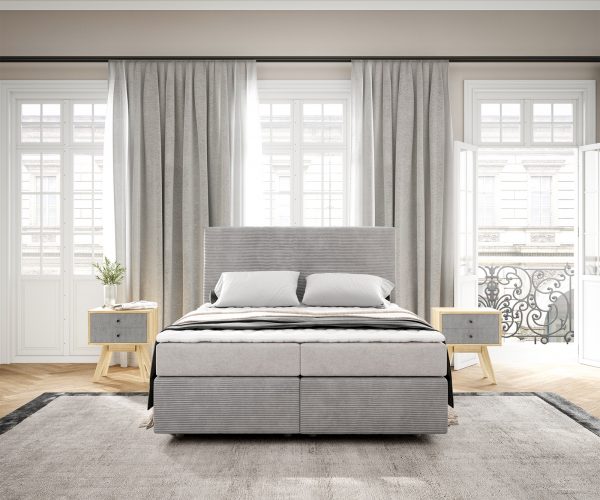 Boxspringová posteľ Dream-Well 140x200 cm manšestrová strieborná sivá s matracom a topperom - Image 2
