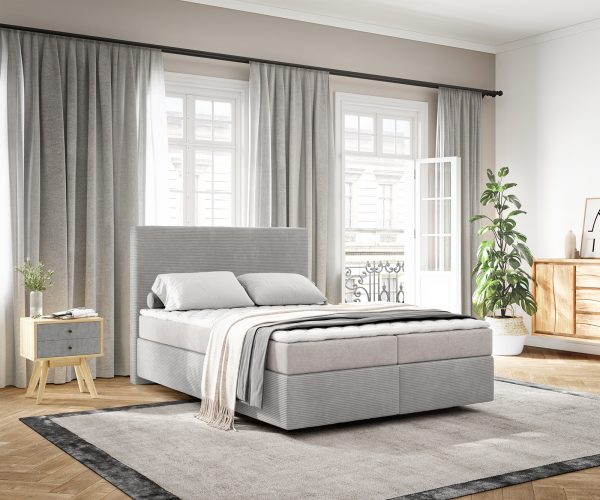 Boxspringová posteľ Dream-Well 140x200 cm manšestrová strieborná sivá s matracom a topperom