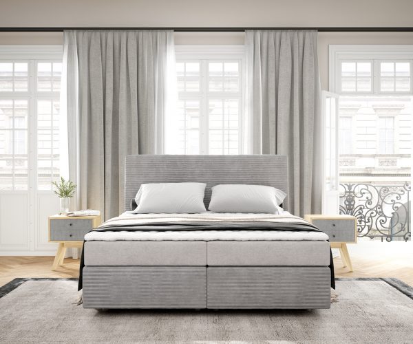 Boxspringová posteľ Dream-Well 160x200 cm manšestrová strieborná sivá s matracom a topperom - Image 2