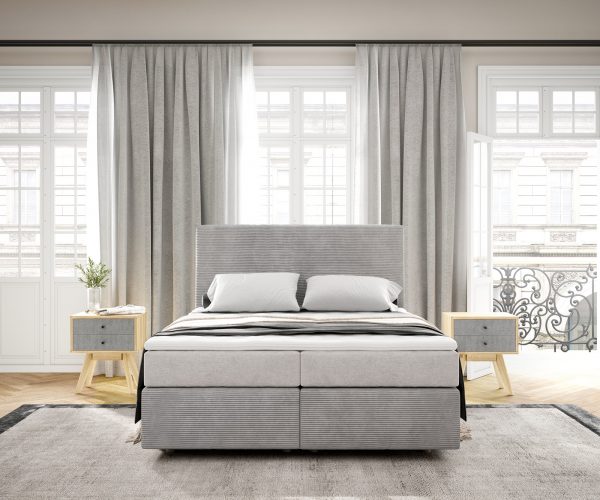 Boxspringová posteľ Dream-Well 140x200 cm manšestrová strieborná sivá s taštičkovým pružinovým matracom a visco topperom - Image 2