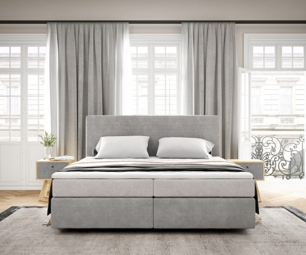 Boxspringová posteľ Dream-Well 180x200 cm manšestrová strieborná sivá s taštičkovým pružinovým matracom a visco topperom - Image 2