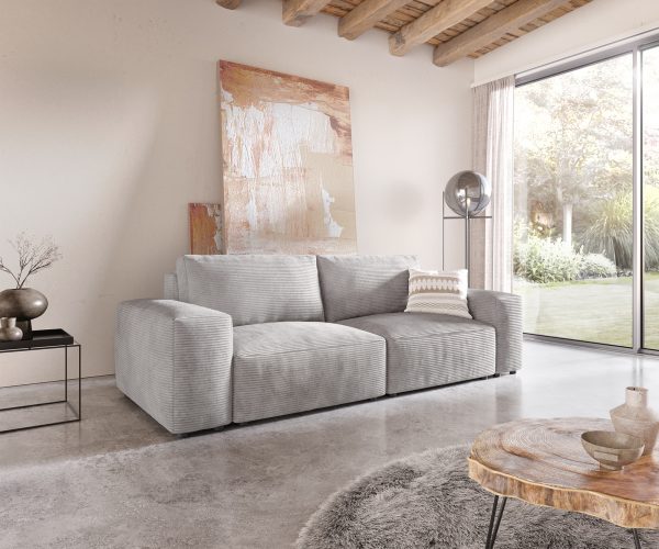 Veľká pohovka Lanzo D 250x105 cm strieborná sivá manšestrová