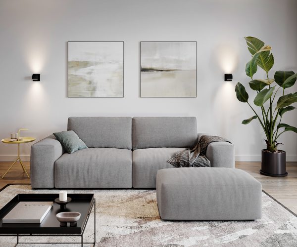 Veľká pohovka Lanzo D 250x105 cm z mikrovlákna sivá s podnožkou - Image 2