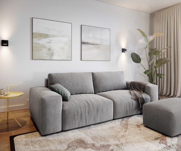 Veľká pohovka Lanzo D 250x105 cm z mikrovlákna sivá s podnožkou