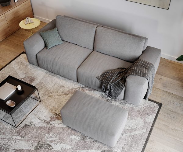 Veľká pohovka Lanzo D 250x105 cm z mikrovlákna sivá s podnožkou - Image 5