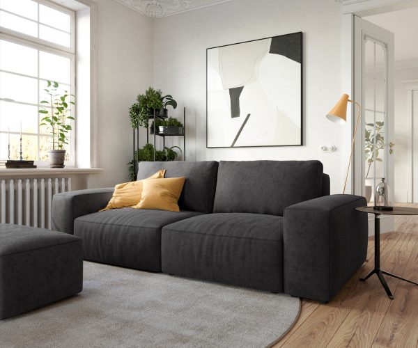 Veľká pohovka Lanzo L 250x105 cm z mikrovlákna čierna s podnožkou
