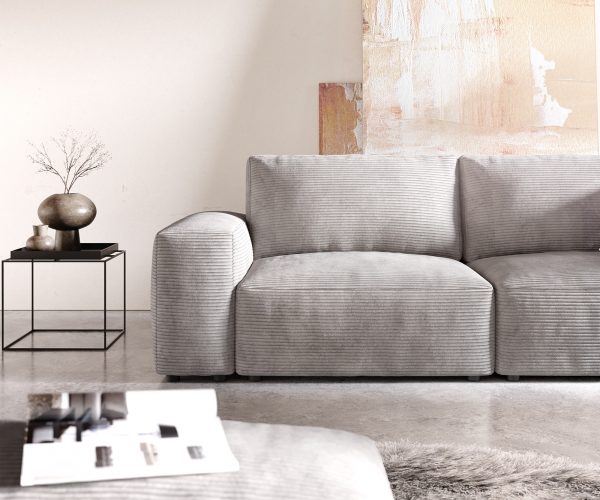Veľká pohovka Lanzo D 250x105 cm strieborná sivá manšestrová s podnožkou - Image 5