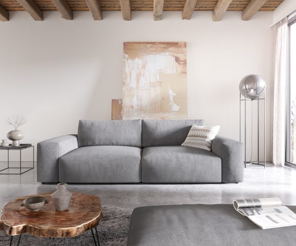 Veľká pohovka Lanzo XL 270x125 cm z mikrovlákna sivá s podnožkou - Image 2