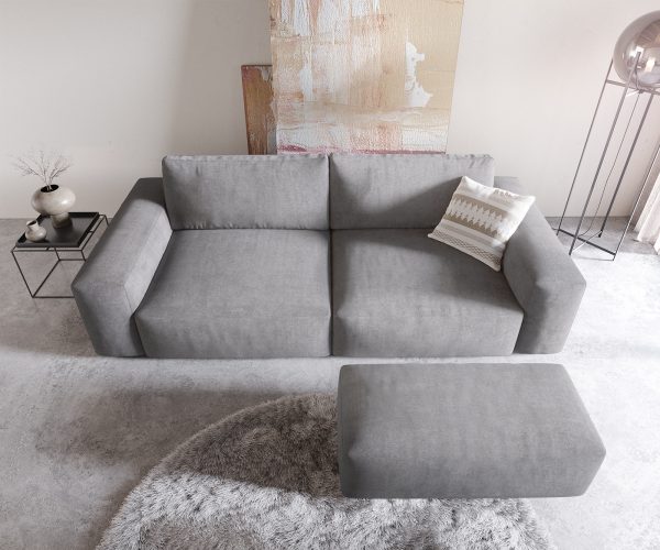 Veľká pohovka Lanzo XL 270x125 cm z mikrovlákna sivá s podnožkou - Image 4