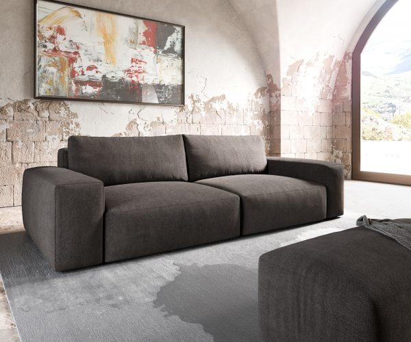 Veľká pohovka Lanzo XL 270x125 cm z mikrovlákna khaki hnedá s podnožkou