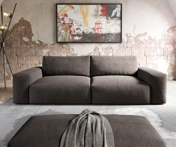 Veľká pohovka Lanzo XL 270x125 cm z mikrovlákna khaki hnedá s podnožkou - Image 2