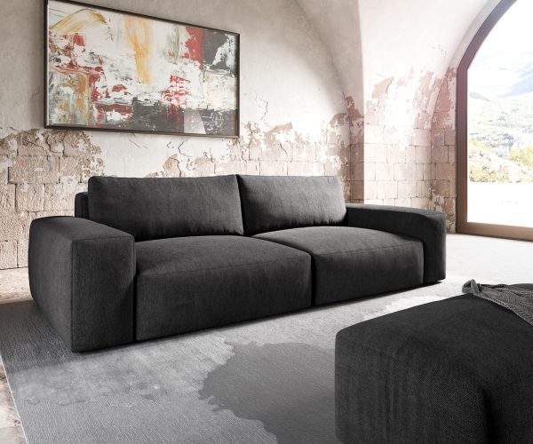 Veľká pohovka Lanzo XL 270x125 cm z mikrovlákna čierna s podnožkou