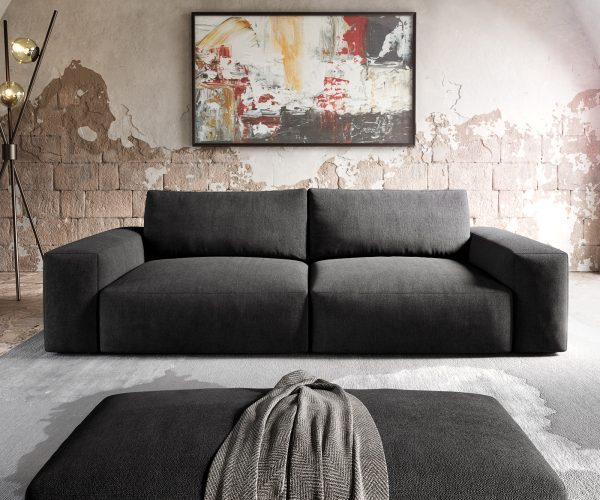 Veľká pohovka Lanzo XL 270x125 cm z mikrovlákna čierna s podnožkou - Image 2