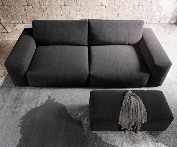 Veľká pohovka Lanzo XL 270x125 cm z mikrovlákna čierna s podnožkou - Image 6