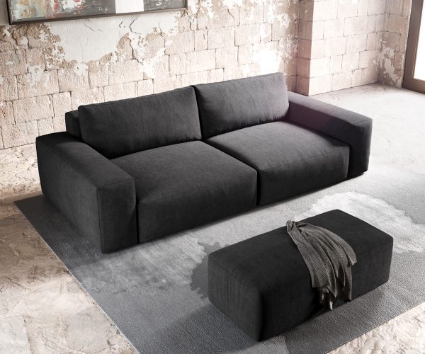 Veľká pohovka Lanzo XL 270x125 cm z mikrovlákna čierna s podnožkou - Image 4