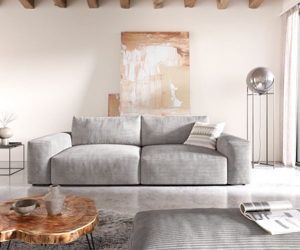 Veľká pohovka Lanzo XL 270x125 cm strieborná sivá manšestrová s podnožkou - Image 2