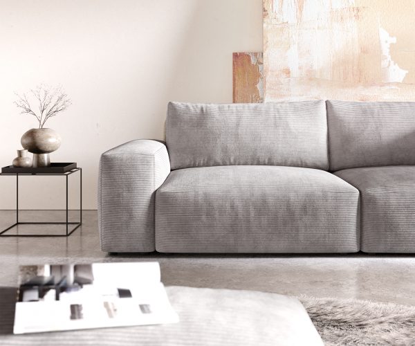 Veľká pohovka Lanzo XL 270x125 cm strieborná sivá manšestrová s podnožkou - Image 5