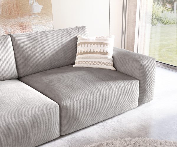 Veľká pohovka Lanzo XL 270x125 cm strieborná sivá manšestrová s podnožkou - Image 6