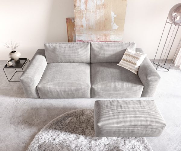 Veľká pohovka Lanzo XL 270x125 cm strieborná sivá manšestrová s podnožkou - Image 4