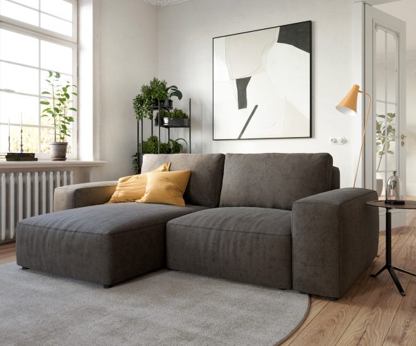 Rohová pohovka Lanzo D 260x160 cm mikrovlákno khaki hnedá variabilné ležadlo
