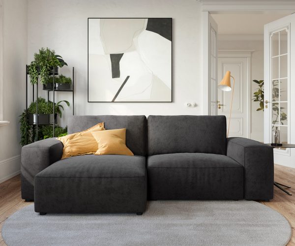 Rohová pohovka Lanzo L 260x160 cm mikrovlákno čierna variabilné ležadlo - Image 2