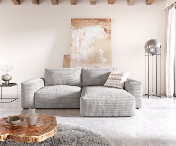 Rohová pohovka Lanzo D 260x160 cm manšestrová strieborno-sivá variabilná ležadlo - Image 2